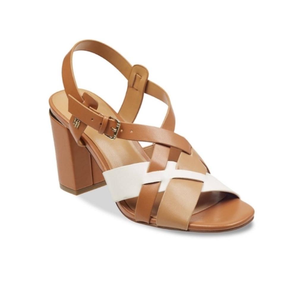 Wore Once! Tommy Hilfiger Caramel, Tan & Cream Heels with Strappy Design